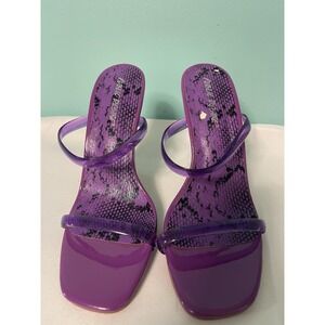 PUBLIC DESIRE Women's Size 4 Square Toe Mule Sandals Purple Clear Heel S-617